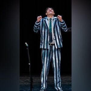 Size Adult Medium Black Silver Striped Pants Jacket with Green Tie Dance…